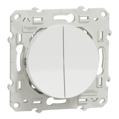 Odace - va-et-vient et bouton poussoir NO/NF - blanc (RAL 9003) - brillant - Fixation par vis - 6 bornes sans vis - 10 AX - 250 V CA 50/60 Hz - IK04 - IP21 D - couvercle de protection peinture - Certifi� NF