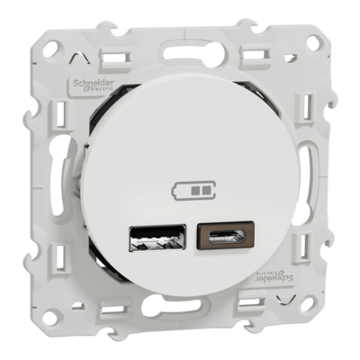 Odace - prise USB double - type A+C - Blanc - 5 Vcc - 2,4A