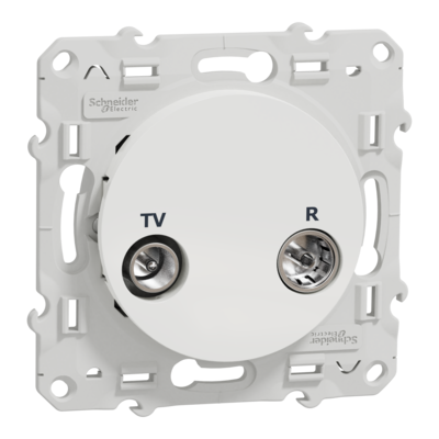 Odace - Prise TV/FM - encastr� - prise individuelle - blanc RAL9003 brillant - TV : m�le IEC 9.52 mm - FM : IEC femelle 9,52 mm - Fixation par vis - Livr� avec couvercle de protection peinture - IK04 - IP21 D - sans halog�ne - lot de 5