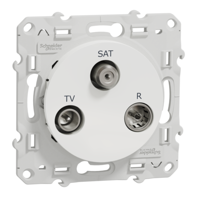 Odace - Prise TV/FM/SAT - encastr� - blanc RAL9003 brillant - 2 entr�es - TV m�le IEC 9.52 mm - FM IEC femelle 9,52 mm - SAT F type - Fixation par vis - Livr� avec couvercle de protection peinture - IK04 - IP21 D - sans halog�ne - lot de 5