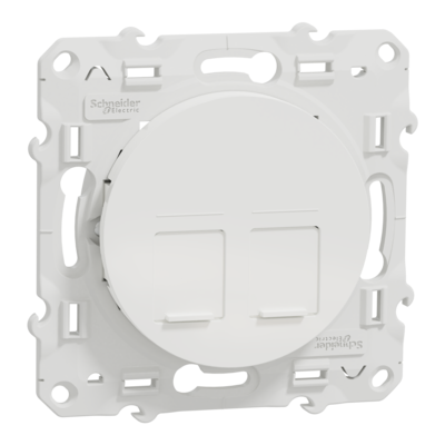 Odace - prise de communication double - blanc (RAL 9003) - brillant - RJ45 (8 contacts) Cat.6 <= 250 MHz - paire torsad�e non blind�e - UTP - Fixation par vis - Livr�e avec protection peinture - qt� 10 - IP21 - IK04 - sans halog�ne
