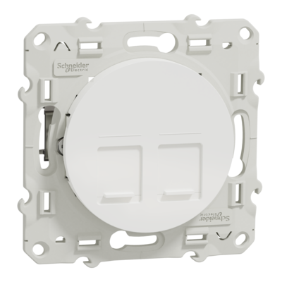 Odace - prise de communication double - blanc (RAL 9003) - brillant - RJ45 (8 contacts) Cat.6 <= 250 MHz - paire torsad�e blind�e - STP - Fixation par vis - Livr�e avec protection peinture - qt� 10 - IP21 - IK04 - sans halog�ne