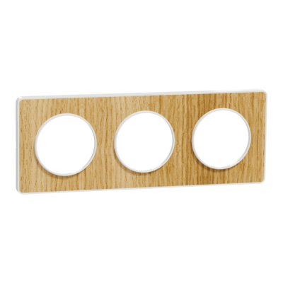 Odace - Touch - plaque - blanc et bois naturel (RAL 9003) - 3 postes horizontal 71mm | 3 postes vertical 71mm - lot de 5 - Vente par quantit� indivisible de 1 - H 85mm - L 227mm - P 10mm - IK04 - IP21 D - sans halog�ne
