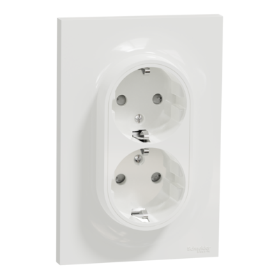 Odace - prise de courant - 2P+T - allemand - blanc (RAL 9003) - brillant - fixation par vis - Raccordement : 1 x 1,5�2 x 4 mm� souple / rigide / multibrin - bornes � vis - 16 A - 250 VCA 50 Hz - IK04 IP21D - 2