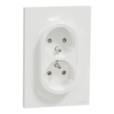 Odace - prise de courant double - 2P+T - fran�aise - blanc (RAL 9003) - brillant - fixation par vis - Raccordement : 1 x 1,5�2 x 4 mm� souple / rigide / multibrin - bornes � vis - 16 A - 250 VCA 50 Hz - LCIE : NF 604966 - IK04 IP21D - 2