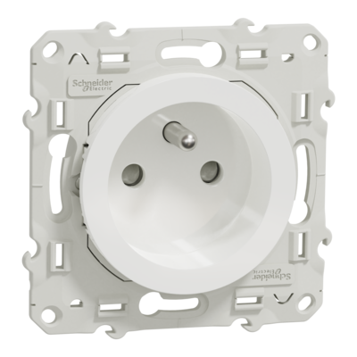 Odace - prise de courant - 2P+T - fran�aise - blanc (RAL 9003) - brillant - lot de 40 - fixation avec griffes ou par vis - Raccordement : 1 x 1,5�2 x 4 mm� souple/rigide/multibrin - bornes sans vis - 16 A - 250 VCA 50 Hz - NF - IK04 IP21D