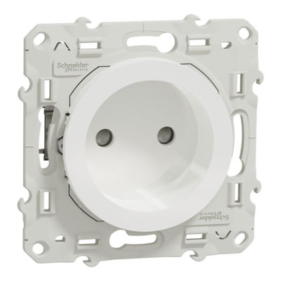 Odace - prise de courant - 2P - blanc (RAL 9003) - brillant - fixation avec griffes ou par vis - Raccordement : 1 x 1,5�2 x 4 mm� souple / rigide / multibrin - bornes sans vis - 16 A - 250 VCA 50 Hz - NF - IK04 IP21D