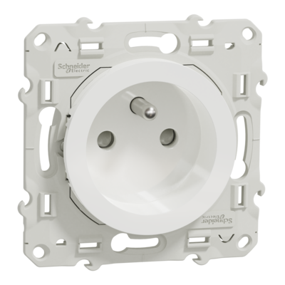 Odace - prise de courant - 2P+T - fran�aise - blanc (RAL 9003) - brillant - fixation avec griffes ou par vis - Raccordement : 1 x 1,5�2 x 4 mm� souple / rigide / multibrin - bornes � vis - 16 A - 250 VCA 50 Hz - NF - IK04 IP21D