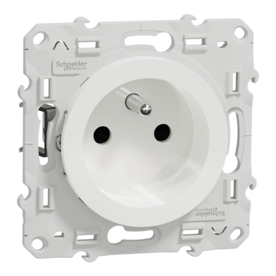 Odace - prise de courant - 2P+T - fran�aise - blanc (RAL 9003) - brillant - fixation avec griffes ou par vis - Raccordement : 1x1,5�2x2,5 mm� souple | 1x1,5�2x4 mm� rigide/multibrin - bornes sans vis - 16 A - 250 VCA 50 Hz - NF - IK04 IP21D