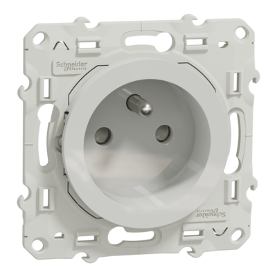 Odace - prise de courant - 2P+T - fran�aise - blanc (RAL 9003) - brillant - fixation avec griffes ou par vis - Raccordement : 1 x 1,5�2 x 4 mm� souple / rigide / multibrin - bornes sans vis - 16 A - 250 VCA 50 Hz - NF - IK04 IP21D