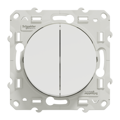 Odace - Double va-et-vient - blanc (RAL 9003) - brillant - Fixation avec griffes ou par vis - 6 bornes sans vis - 10 AX - 250 V CA 50 Hz - IK04 - IP21 D - couvercle de protection peinture - Certifi� NF