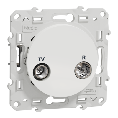 Odace - Prise TV/FM - encastr� - prise individuelle - blanc RAL9003 brillant - TV m�le IEC 9.52 mm - FM IEC femelle 9,52 mm - Fixation griffes ou vis - Livr� avec couvercle de protection peinture - IK04 - IP21 D - sans halog�ne - lot de 5