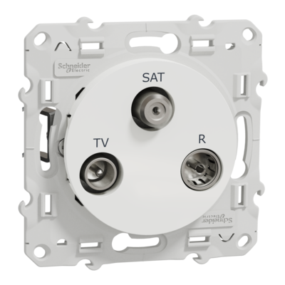 Odace - Prise TV/FM/SAT - encastr� - blanc RAL9003 brillant - 1 entr�e - TV : m�le IEC 9.52 mm - FM : IEC femelle 9,52 mm - SAT : F type - Fixation griffes ou vis - Livr� avec protection peinture - IK04 - IP21 D - sans halog�ne - lot de 5
