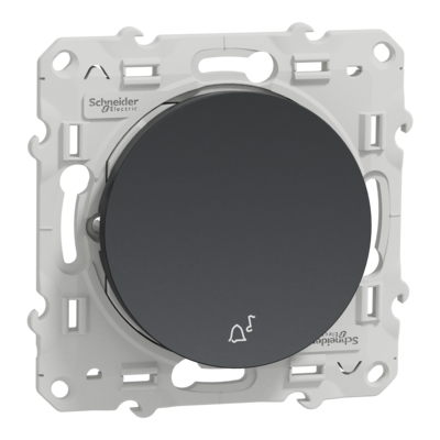 Odace - bouton-poussoir - symbole de cloche - anthracite - Fixation par vis - 2 bornes sans vis - 10 AX - 250 V CA 50/60 Hz - IK04 - IP21 D - couvercle de protection peinture - Certifi� NF