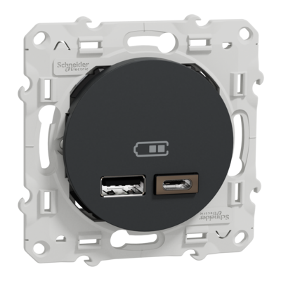 Odace - prise USB double - type A+C - Anthracite - 5 Vcc - 2,4A