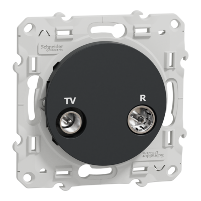 Odace - Prise TV/FM - encastr� - prise individuelle - anthracite - TV : m�le IEC 9.52 mm - FM : IEC femelle 9,52 mm - Fixation par vis - Livr� avec couvercle de protection peinture - IK04 - IP21 D - sans halog�ne - lot de 5