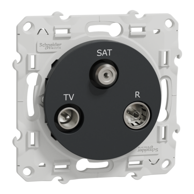 Odace - Prise TV/FM/SAT - encastr� - anthracite - 1 entr�e - TV : m�le IEC 9.52 mm - FM : IEC femelle 9,52 mm - SAT : F type - Fixation par vis - Livr� avec couvercle de protection peinture - IK04 - IP21 D - sans halog�ne - lot de 5