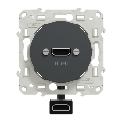 Odace - prise HDMI type A - Anthracite - prise femelle / c�ble femelle arri�re