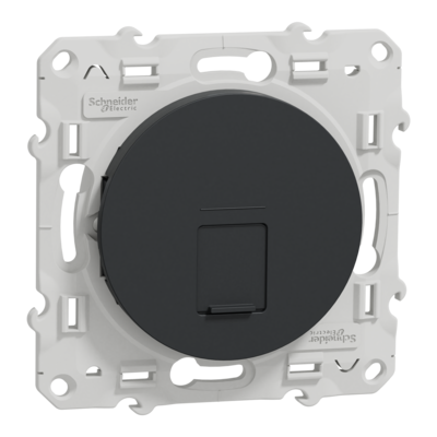 Odace - prise de communication simple - anthracite - RJ45 (8 contacts) Cat.6<sub>A</sub> <= 500 MHz - paire torsad�e blind�e - STP - Fixation par vis - Livr�e avec protection peinture - qt� 10 - IP21 - IK04 - sans halog�ne