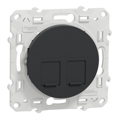 Odace - prise de communication double - anthracite - RJ45 (8 contacts) Cat.6 <= 250 MHz - paire torsad�e non blind�e - UTP - Fixation par vis - Livr�e avec protection peinture - qt� 10 - IP21 - IK04 - sans halog�ne