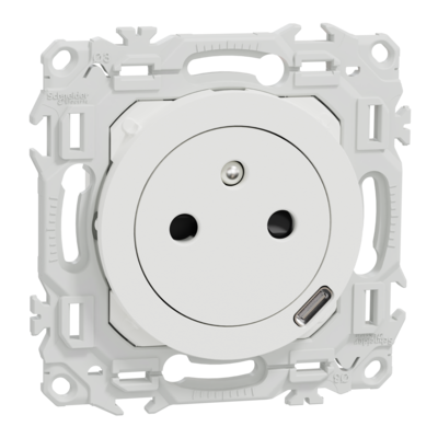 Odace 2P+T affleurante USB-C 18W blanc