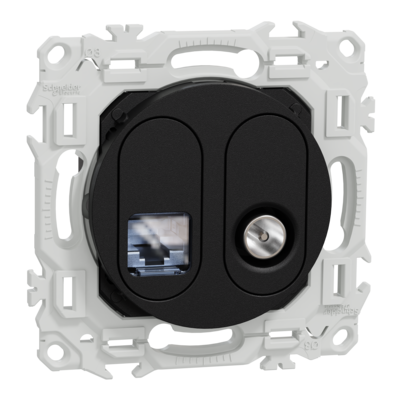 Odace prise RJ45 cat.6 STP + TV noir