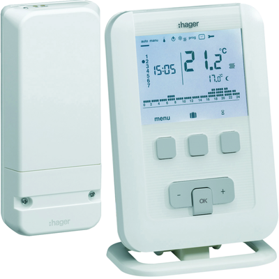 Kit thermostat ambiance prog digital radio chauf eau ch 7j r�cept mural � piles