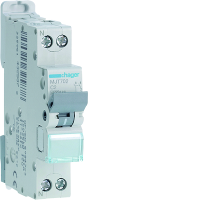 Disjoncteur 2A 1P+N 4,5-6kA Courbe C 1module