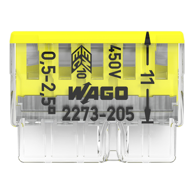Borne WAGO 2273 - 5 x 0,5 � 2,5mm� Transp. / Jaune