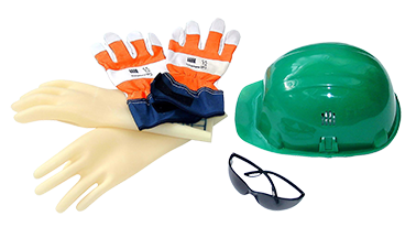 Kit s�curit�, gants isolants classe 00, 1 casque, lunettes anti UV, gants docker