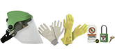 Kit de s�curit� �lectrique contenant 1 pare visage, gants, cadenas et �tiquettes