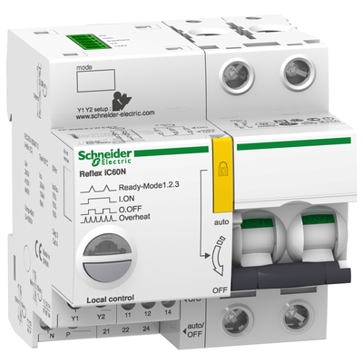 Acti 9 - Reflex iC60N - disjoncteur � commande int�gr�e avec interface Ti24 - courbe B - 2P - 25A | Icu (pouvoir de coupure) : 10 kA � 380...415 VCA | 20 kA � 220...240 VCA 50/60 Hz conforme � EN/IEC 60947-2 - 9 pas de 9 mm