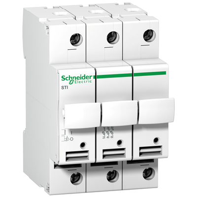 Acti 9 - sectionneur fusible - STI - 3P - Fusible aM | gG - 10,3 x 38 mm - Ue 500 V CA - Ui 500V CA 50/60 Hz - Largeur 6 pas de 9 mm - blanc
