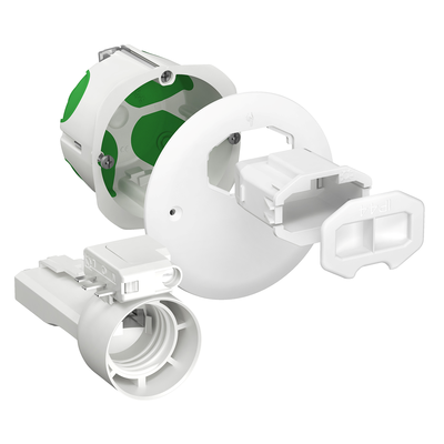 Multifix Air - Bo�te d\'applique �tanche � l\'air - 1 poste - � 67mm prof. 40mm - avec couvercle d�passant + douille E27 + fiche DCL 2P+T 6A/250VAC + connecteur DCL IPX4 - Tenue au feu 850�C - HxLxP (mm) 71 x 71 x 39 - syst�me anti-rotation