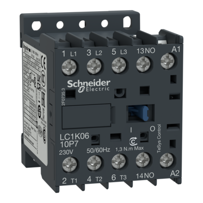 TeSys - contacteur K pour usage courant - 3P - 3F - contacts auxiliaires 1F - bobine 230VCA - AC-1 | AC-3 | AC-4 - 20A <= 50�C <= 440VCA AC-1 - | 9A <= 440VCA AC-3 - bornes vis-�trier