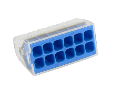 Borne de connexion transparente 12 entr�es bleues vrac MINI CONNEX