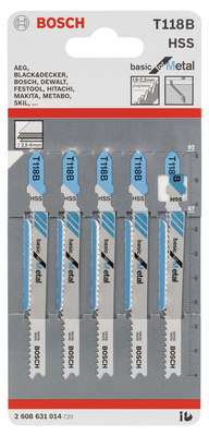 5 Lames scie sauteuse HSS  M�tal 92mm ; Pas : 1,9-2,3mm T118B