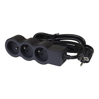 Rallonge 3x2P+T avec cordon 1,5m 3G 1mm� - noir/gris fonc�