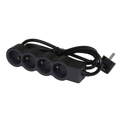 Rallonge 4x2P+T avec cordon 1,5m 3G 1mm� - noir/gris fonc�