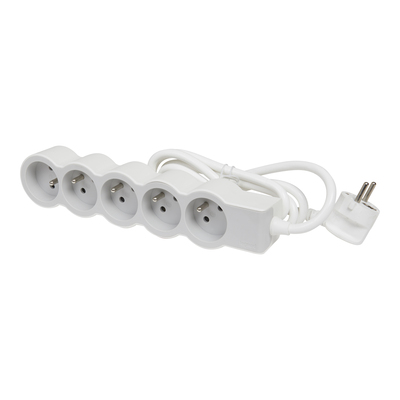 Rallonge 5x2P+T avec cordon 3m 3G 1,5mm� - blanc/gris clair
