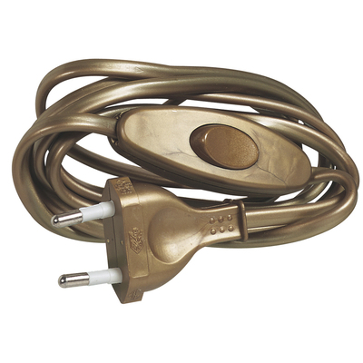 Cordon pr�-�quip� pour lampe avec fiche m�le et interrupteur 2A - vieil or