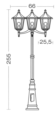 MONACO -Lant.+Mat IP43 IK02, noir, E27 3x100W max., Lpe non incl., haut.2,55m
