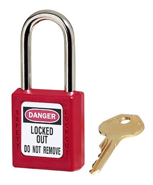 Cadenas de consignation rouge, anse acier 4 mm et corps rsine, cl unique