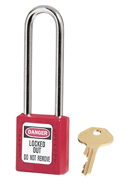 Cadenas de consignation rouge, anse acier 4 mmx76 mm, corps rsine, cl unique