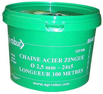 Cha�ne acier zingu� soud�e, dia. 2,5 mm, longueur 100 m.