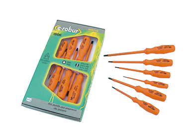 Coffret 6 tournevis isols 1000V PZ1-2, plats 2,5-4-5,5-6,5mm