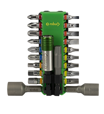 Composition de 18 embouts 25mm assortis, 2 douilles et porte embout
