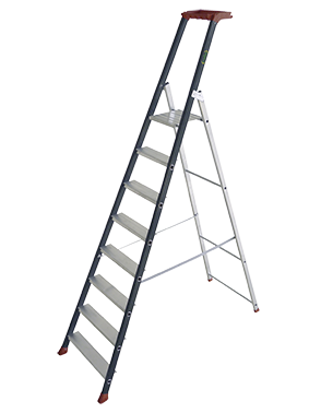 Escabeau aluminium 8 marches, hauteur plateforme 2,63 m, EN131