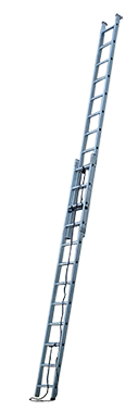 Echelle double coulissante aluminium. 26 chelons, hauteur 3,70-6,30m