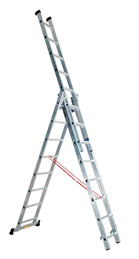 Echelle aluminium trois-plans utilisable en coulisse, hauteur 2,35-5,15m